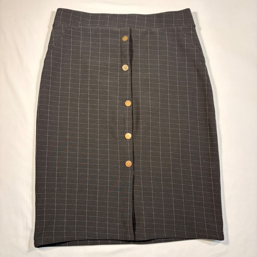 Maze Collection Pencil Skirt Black Plaid Decorative buttons Large